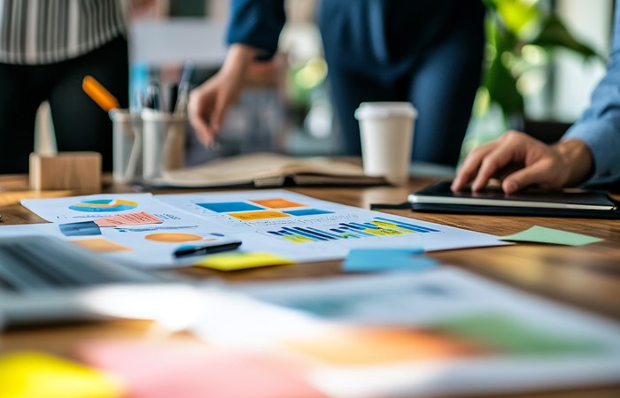 Charts and plans on a table